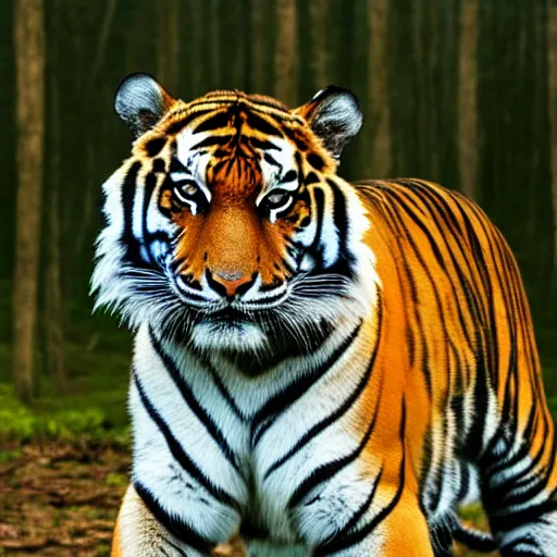 Prompt: Photo of a tiger with a forest in background