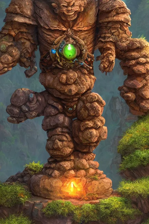 Image similar to zelda fantasy art giant golem troll wood rock greeble gemstone, global illumination ray tracing hdr fanart arstation by sung choi and eric pfeiffer and gabriel garza and casper konefal