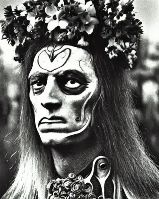 Prompt: sauron with flowers on his hair, hippie, 1 9 6 0 s, world peace, mordor