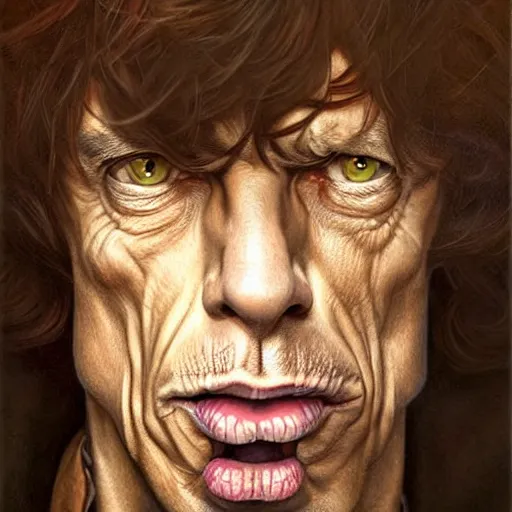 Image similar to digital painting of mick jagger by filipe pagliuso and justin gerard, symmetric, fantasy, highly, detailed, realistic, intricate