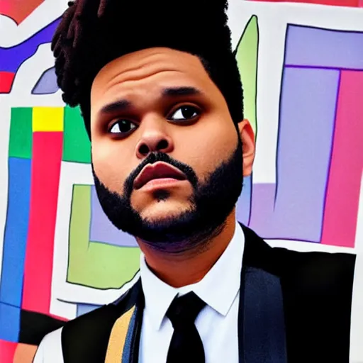 Image similar to the weeknd wearing piet mondrian style clothing