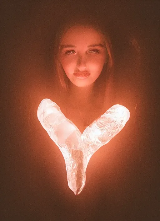 Image similar to girl with an ice cold heart glowing from underneath the skin