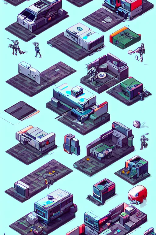 Image similar to isometric design, sprite sheet, game resources, futuristic van by josan gonzalez