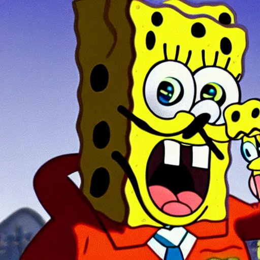 Image similar to spongebob licking a sad child, photorealistic