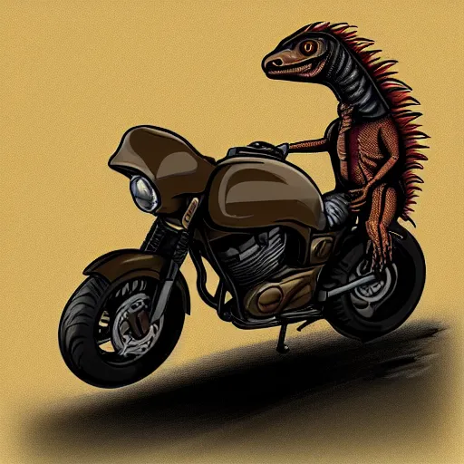 a velociraptor riding a motorbike wearing a leather Stable Diffusion