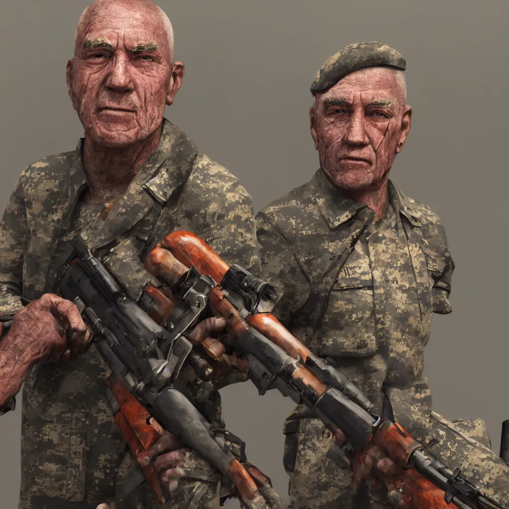 Prompt: a veteran soldier with a lot of scars in the face holding a Kar98k, octane render, unreal engine 5, colorful, high detail, high quality, profile picture, 8k