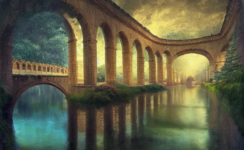 Prompt: park tiled room squared waterway, aqueducts, fantasy,. by konstantin razumov, fractal flame, chiaroscuro, highly detailded, volumetric lighting