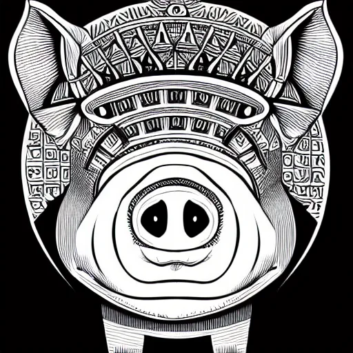 Prompt: Portrait of pig as a king by Shepard Fairey, black and white, full body, zoomed out, line art, illustration, ink, technical drawing