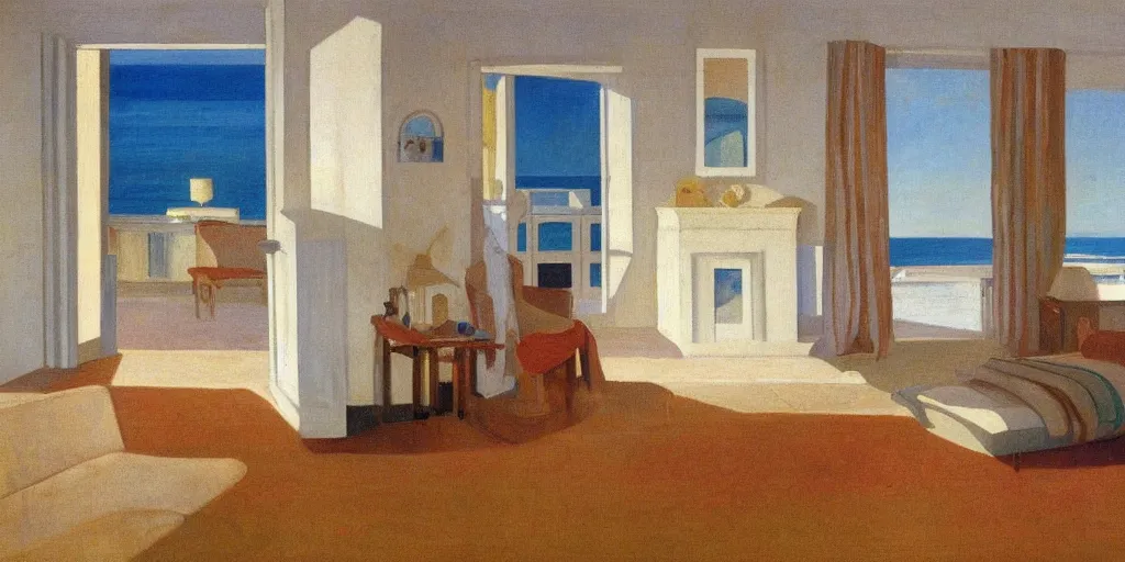 Prompt: rooms by the sea by edward hooper