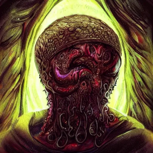 Image similar to ramzan kadyrov became bloody ugly lovecraftian degenerate abomination, photo - realistic, color image, 2 k, highly detailed, bodyhorror, occult art