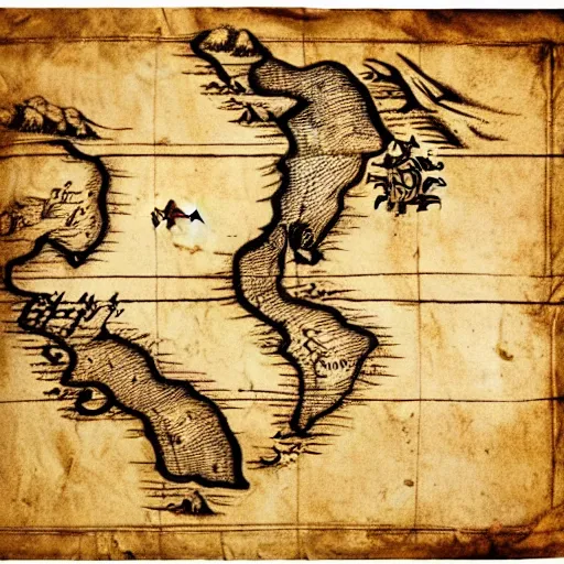 Image similar to ancient pirate treasure map printed on parchment