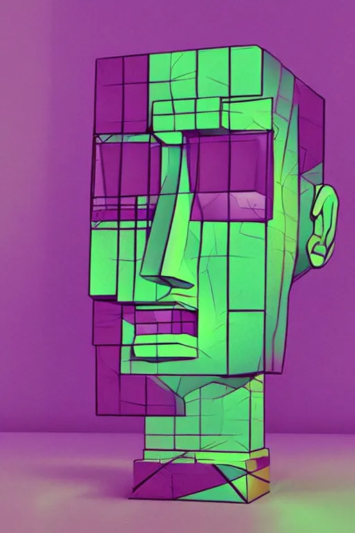 Image similar to cubist moai statue cutout digital illustration cartoon colorful beeple