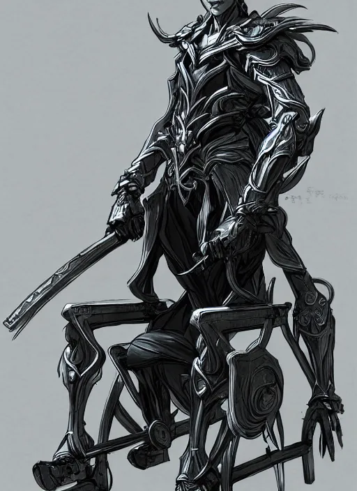 Prompt: Full body portrait of a frail elf in a wheelchair with silver hair and ornate robe. In style of Yoji Shinkawa and Hyung-tae Kim, trending on ArtStation, dark fantasy, great composition, concept art, highly detailed, dynamic pose.