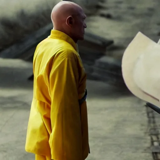 Image similar to film still of saitama from kill bill