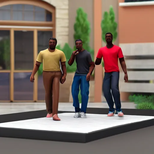 Prompt: 3 black guys walking towards a big cake. ultra realistic.