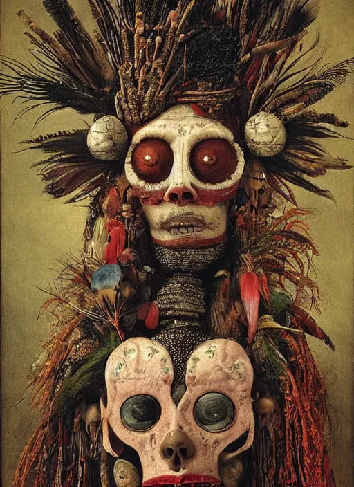 Prompt: a surreal painting of a shaman's face, by Giuseppe Arcimboldo, voodoo, witchcraft, symbolist, soft colors, dramatic lighting, smooth, sharp focus, extremely detailed, aesthetically pleasing composition
