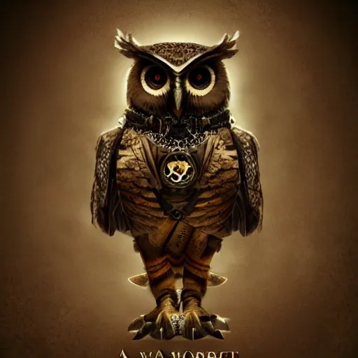 Image similar to a Warrior owl art nuveau, steampunk, symmetry, full frame, cinematic light , unreal engine,