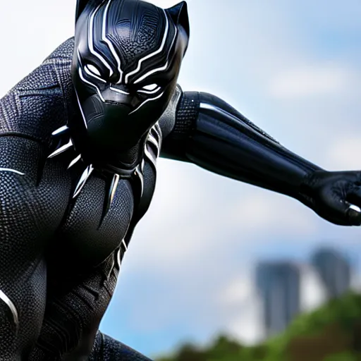 Image similar to a close up photo of a detailed statue of Black Panther, 8K,