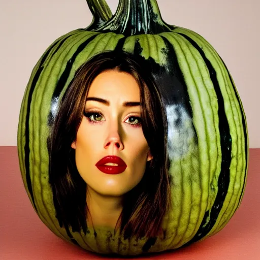 Image similar to a gourd shaped to look like the face of amber heard intercross hybrid mix intercross hybrid mix