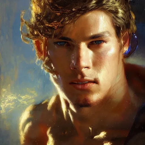 Image similar to handsome portrait of a young guy fitness posing, war hero, flexing, radiant light, caustics, by gaston bussiere, bayard wu, greg rutkowski, giger, maxim verehin