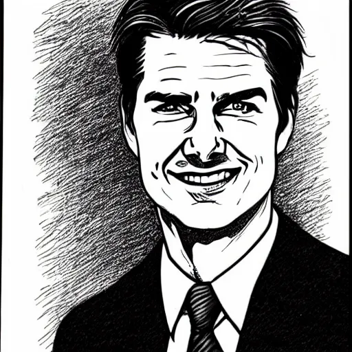 Image similar to a portrait drawing of Tom Cruise drawn by Robert Crumb