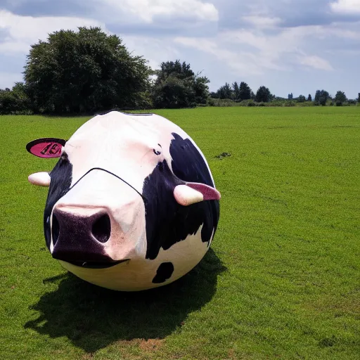 Image similar to a sphere shaped cow in a field