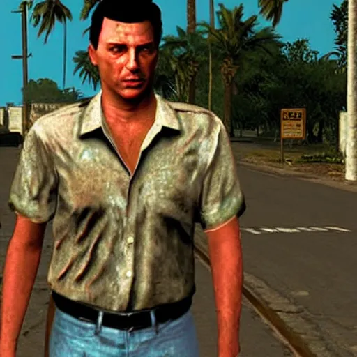 Image similar to tommy vercetti in silent hill, ultra realistic, highly detailed