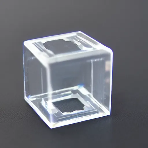 Prompt: a transparent cube with embedded electronics