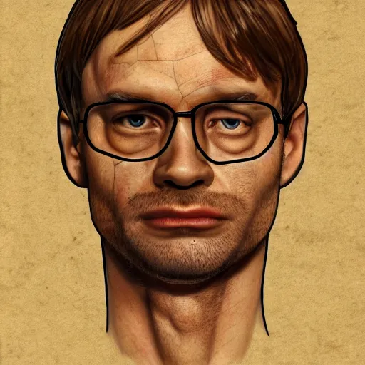 Image similar to anatomy of jeffrey dahmer, da vinci notes, ultradetailed, sketch, anatomy study, artstation