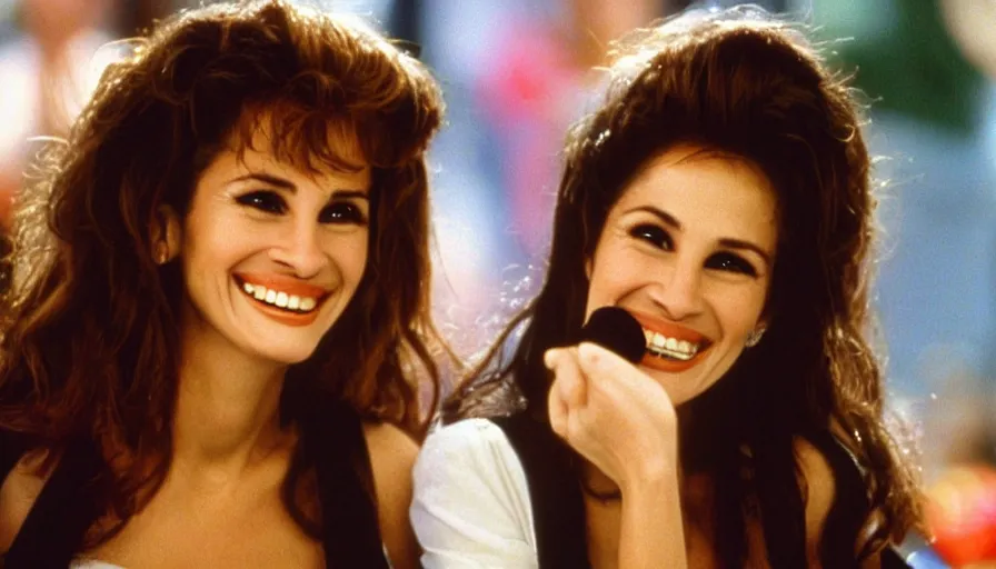Prompt: Julia Roberts as Selena! singing!! on a stage, 1995 movie, cinematic, beautiful, elegant, single person