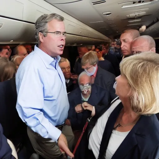 Prompt: Jeb bush is a mess, Jeb is on a flight with lots of people