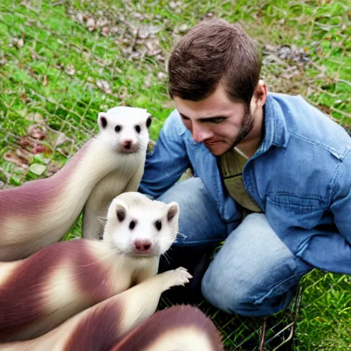 Image similar to man surrounded by ferrets falling around him, stock photo