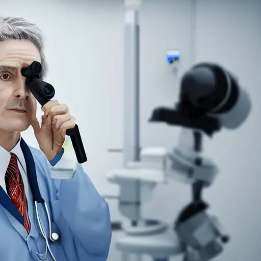 Prompt: doctor holding Ophthalmoscope in a hospital, 3d render, octane render, detailed, intricate, sci-fi,