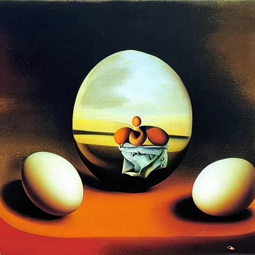 Prompt: A pair of hedgehogs and a floating egg, oil painting by Salvador Dali