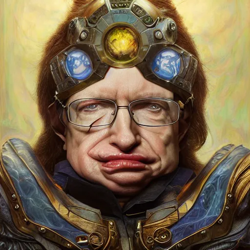 Image similar to Stephen Hawking as a fantasy D&D wizard, portrait art by Donato Giancola and James Gurney, digital art, trending on artstation