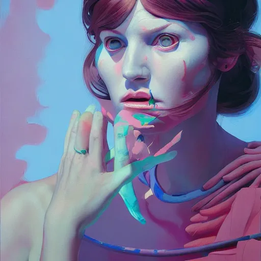 Prompt: Portrait of a cute woman, very coherent, painted by painted by Benjamin Björklund, painted by Edward Hopper, Wayne Barlowe, painted by James Gilleard, airbrush, art by JamesJean