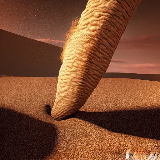 Prompt: giant monstrous desert worm bursting out of sand, unreal engine octane render, perfect composition, 8k