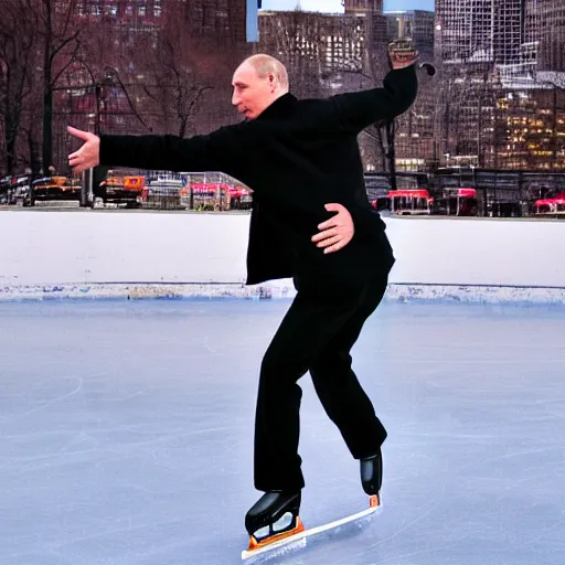 Image similar to putin skating through nyc
