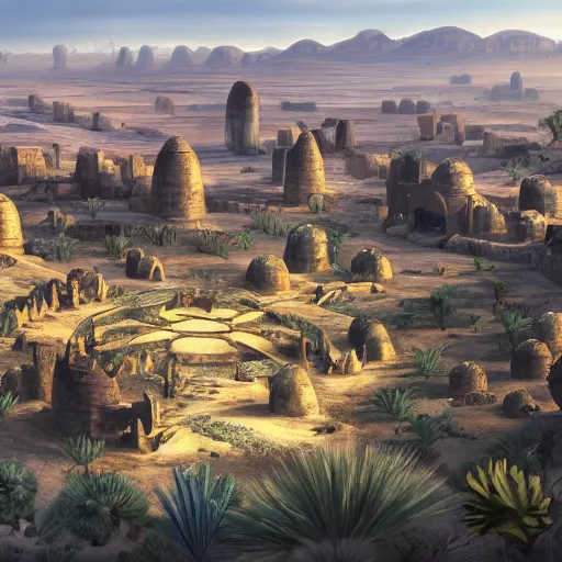 Image similar to a large kingdom in the desert, 8 k fantasy art illustration