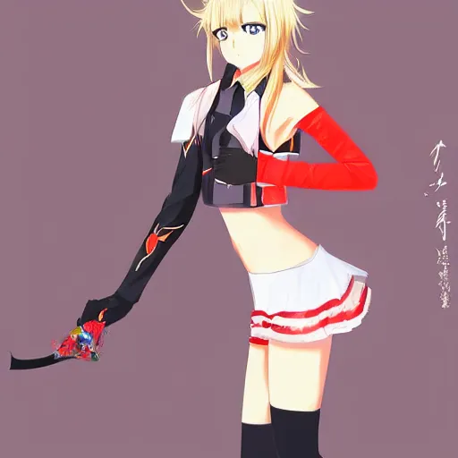 Image similar to advanced digital anime art, a seductive female teen with red eyes and blonde hair that is to waist length wearing a dark grey school outfit slipping on a banana peel . drawn by Shikamimi, WLOP,rossdraws