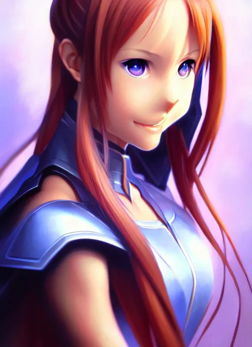 Image similar to portrait of cute young asuna from sao, painted by stanley artgerm, boris vallejo, fantasy art, sleek curves, sharp focus, trending on artstation hq, deviantart