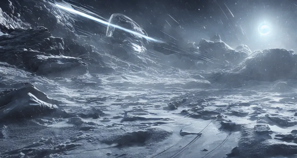 Image similar to outside in a vast, icy planetscape, snow, severe weather, artgerm, yoshitaka amano, 8 k, octane render, unreal engine