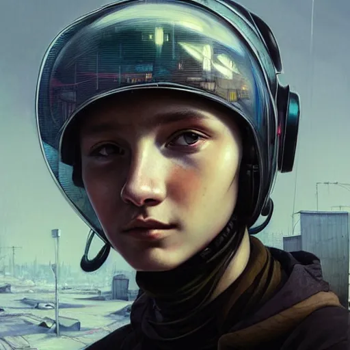 Prompt: A portrait of a cyberpunk gopnik teenager on the street of a Soviet slum on the moon, Norilsk, sci-fi, fantasy, intricate, very very beautiful, elegant, highly detailed, digital painting, artstation, concept art, smooth, sharp focus, illustration, art by artgerm and greg rutkowski and alphonse mucha