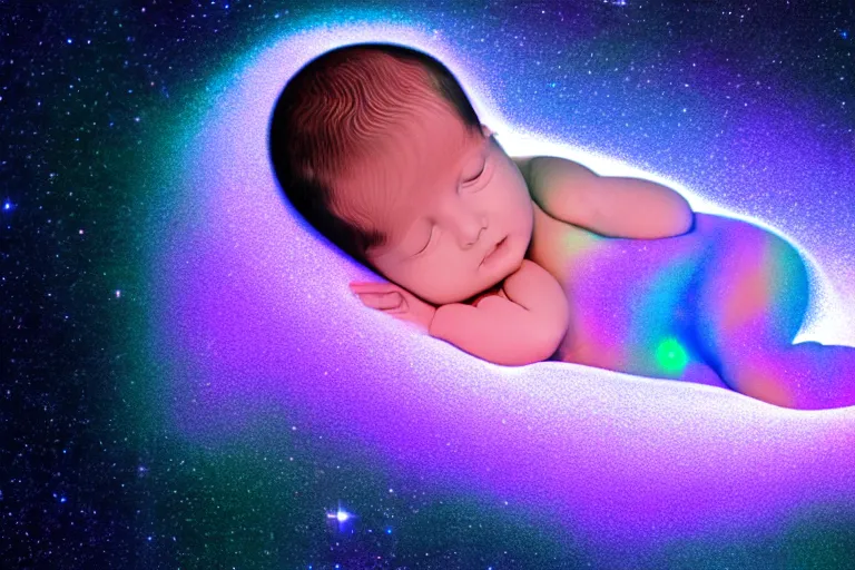 Prompt: an ultrasound of the first prismatic child born in latent space