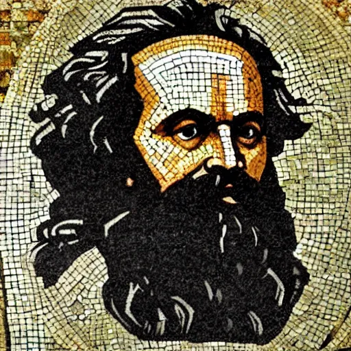 Prompt: an ancient greek mosaic of karl marx