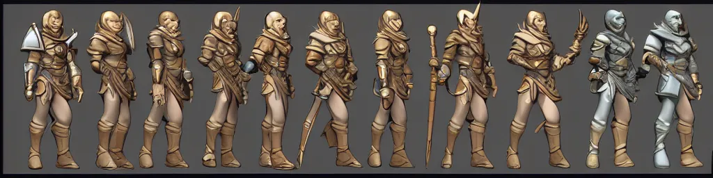 Image similar to dnd paladin character turnaround sheet, rpg, isometric isometric isometric, 8 views, d & d, trending on artstation