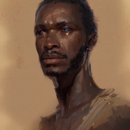 Prompt: A portrait of the slave king of africa, in the style of in the style of Greg Rutkowski, heavenly bright light, style of Charles Sillem Lidderdale, artstation