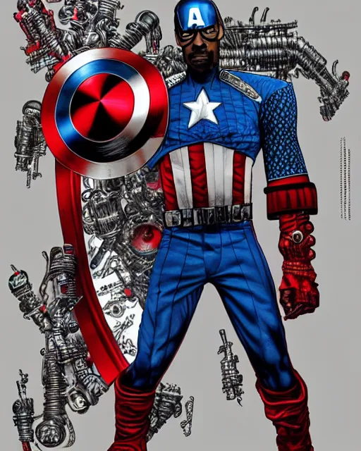 Image similar to snoop dog as captain america by masamune shirow, biomechanical, 4 k, hyper detailed