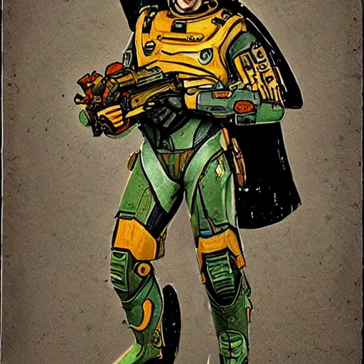 Prompt: art nouveau master chief in the style of norman rockwell