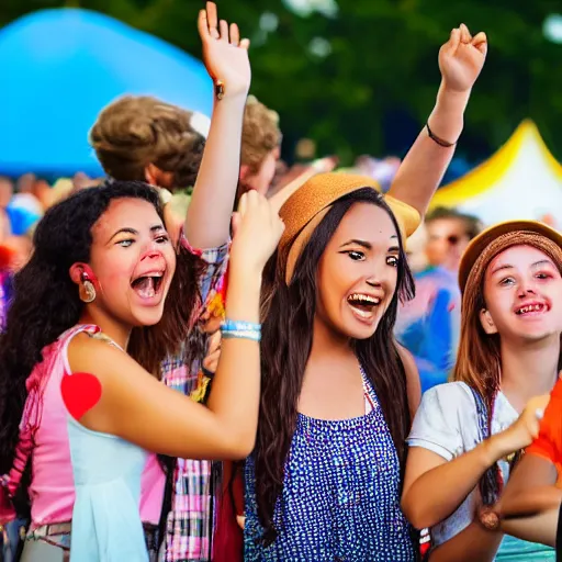 Image similar to young people having a good time at a festival. Very detailed Foto.